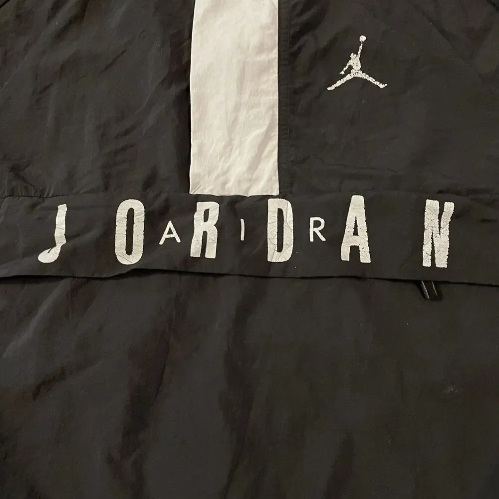 Nike Air Jordan Wings Anorak Jacket Mens M Black White Spellout Pullover Hoodie